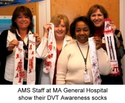 AMS Staff at Massachusetts General Hospital show their DVT Awareness socks